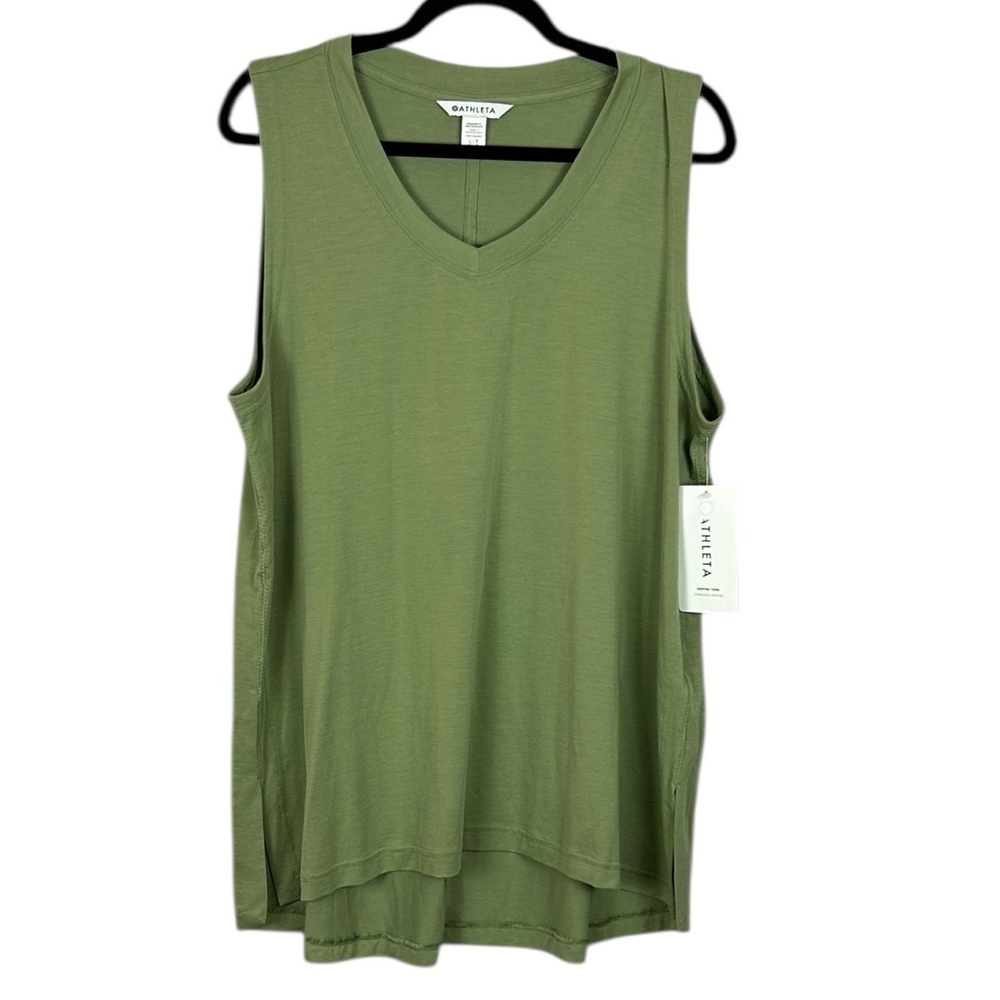 Athleta Inspire Sporty Athleisure V Neck Tank Top Large Eucalyptus Olive NWT